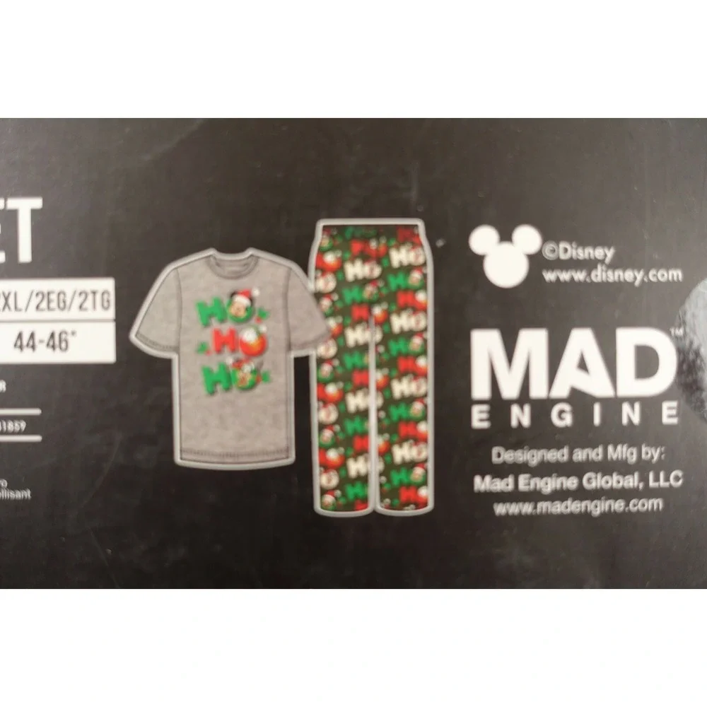 Disney Mickey Mouse Pajama Set Men Large Tee Microfleece Pajama Christmas HOHOHO